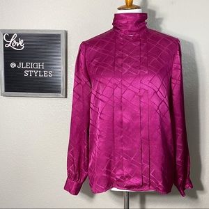 Vintage 80’s Raspberry Pleated Front High Neck Top Med